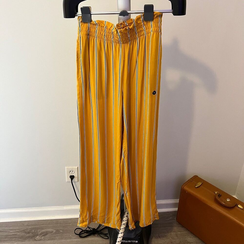 NWT Abercrombie & Fitch Women's Small Wide Leg Pant Yellow, Blue & White Stripe